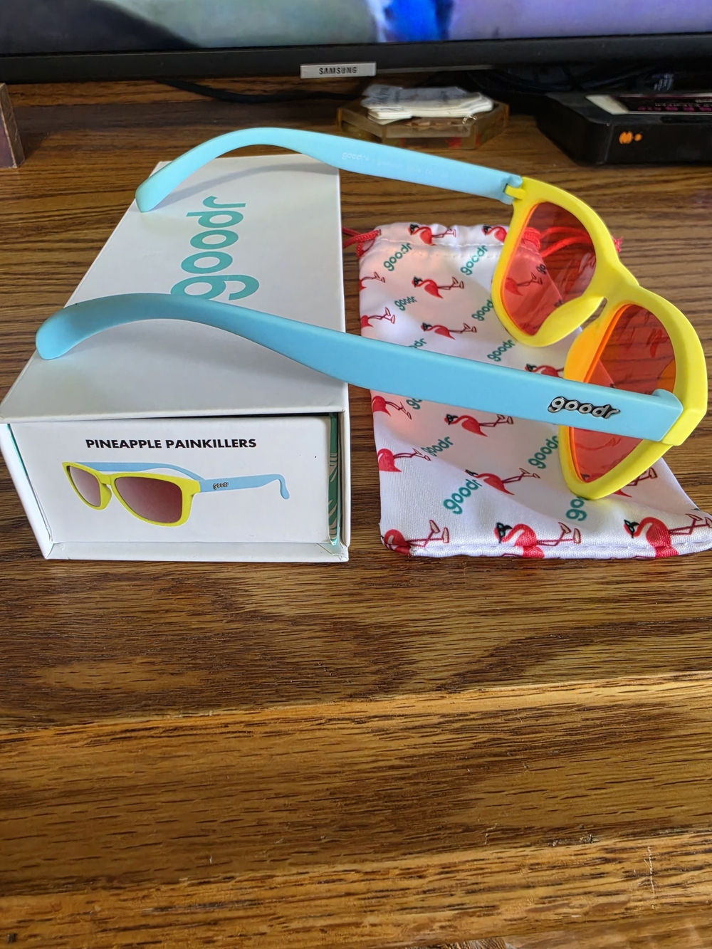 Goodr Pineapple Painkillers Yellow & Light Blue Sunglasses